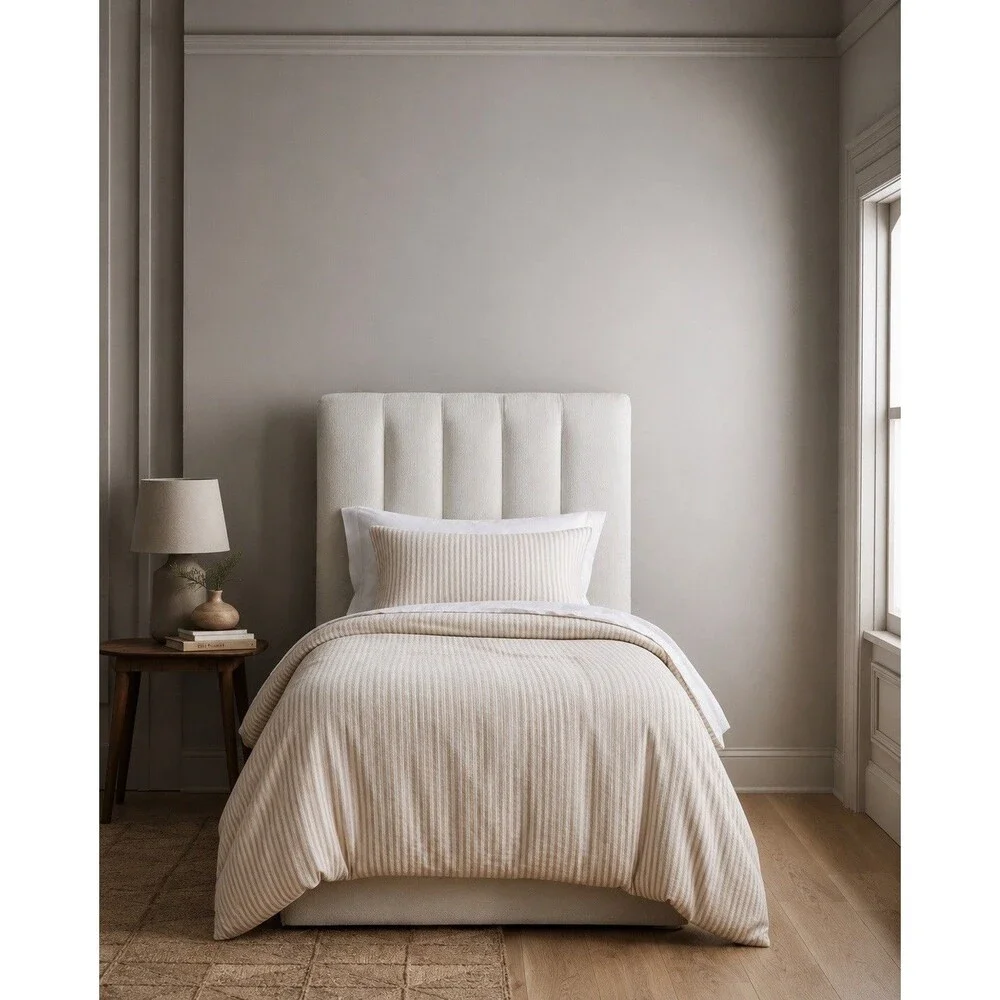 Quince Home European Linen Stripe Duvet Cover Natural/White Twin RARE